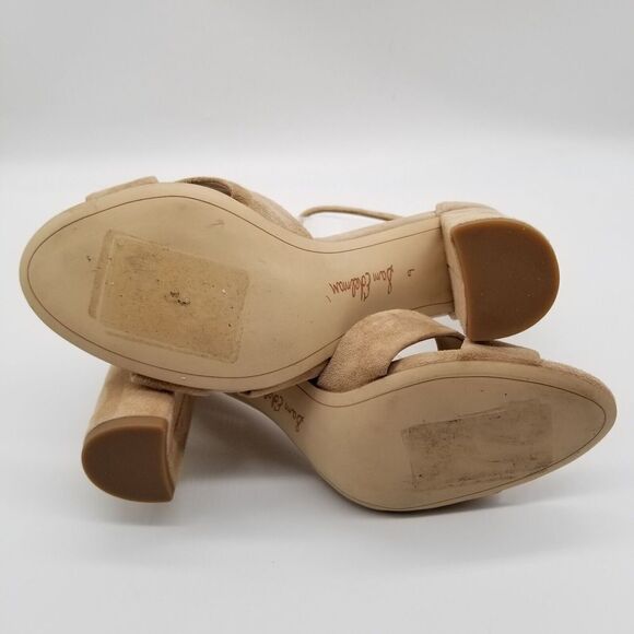 Sam Edelman Women Yancy Heeled Cross Sandals Size 9 Beige Suede Ankle Strap - Picture 6 of 7